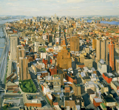 John Dubrow's World Trade Center, View of Manhattan, 1996. Oil on canvas