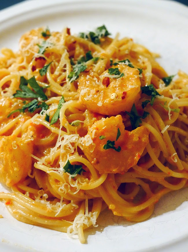 Kristina does the Roasted Red Pepper Pasta with Shrimp