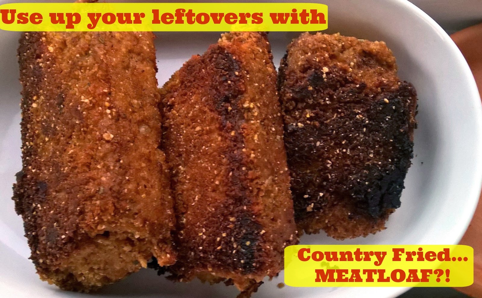 A delicious use for leftover meatloaf.  Breaded and fried to perfection.