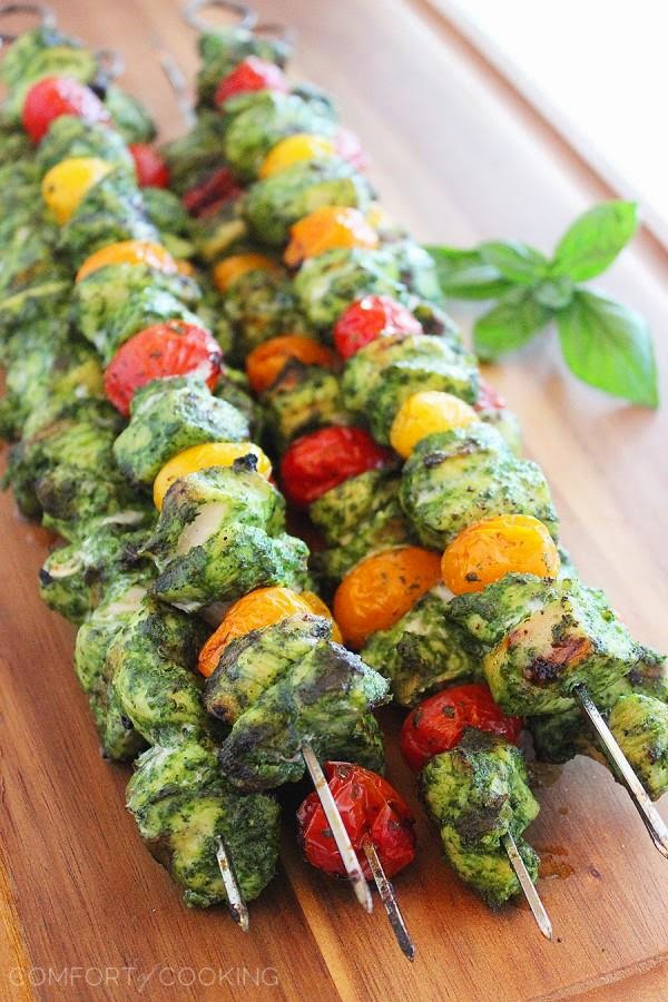 Grilled Pesto Chicken and Tomato Skewers Grilled Pesto Chicken and Tomato Skewers