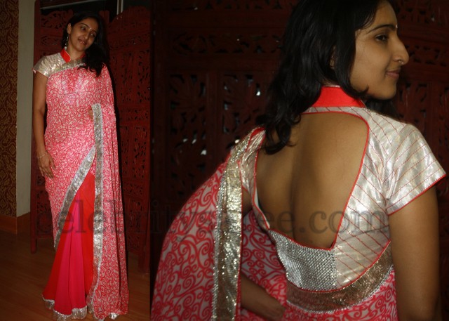Thread Work Sari with Collar Blouse