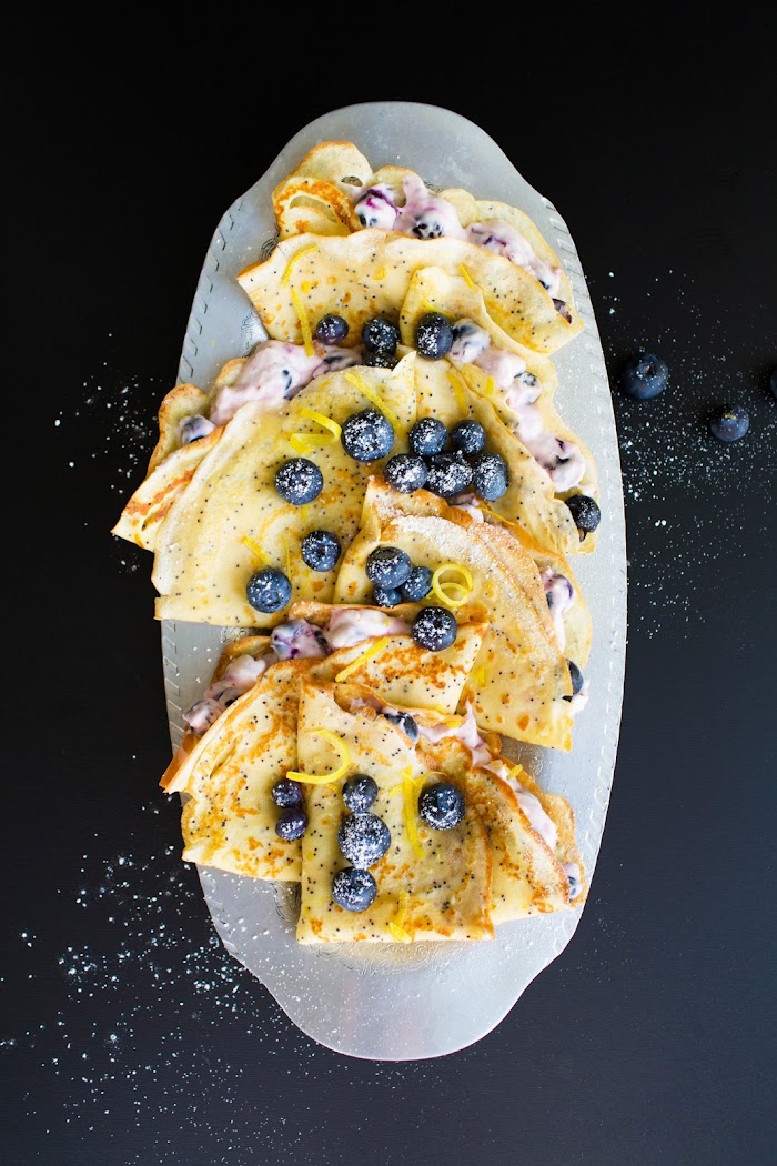 Poppyseed Lemon Crêpes with Blueberry Cream Cheese Filling | Brittany Wood