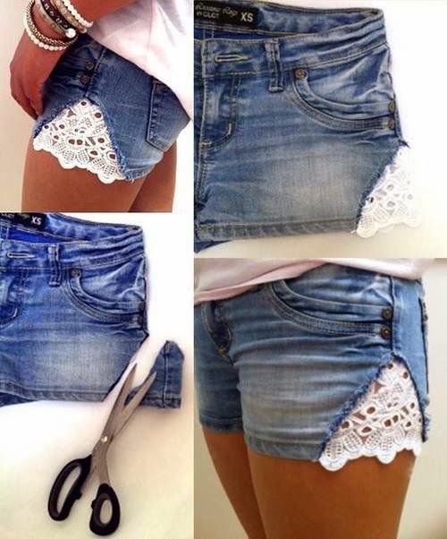 Cute DIY Denim Shorts With Lace Creative Ideas
