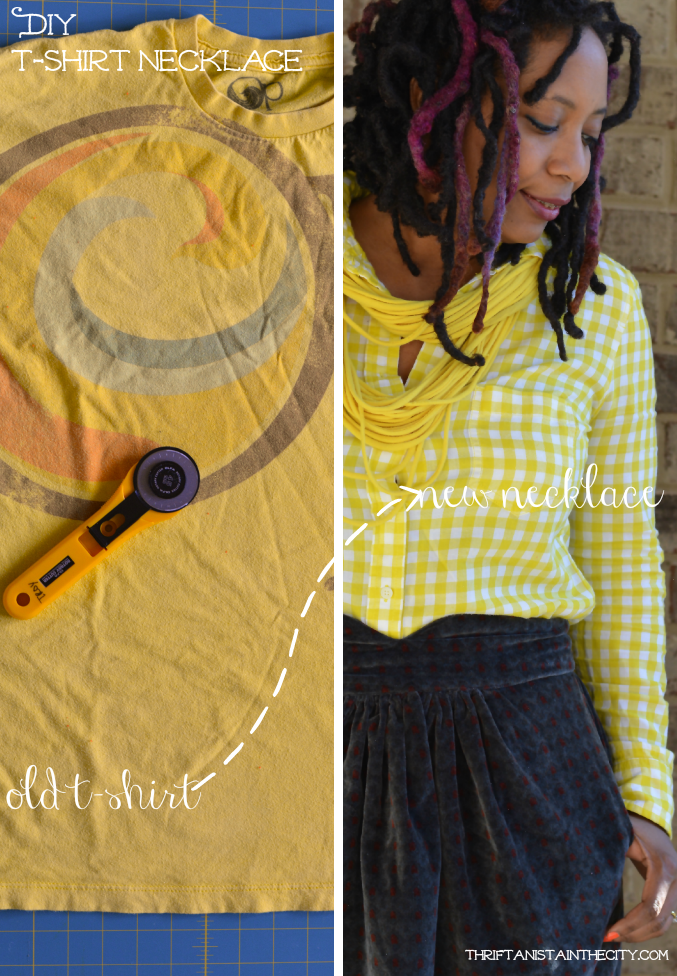 DIY t-shirt necklace. Very easy! Great way to make something old into something new. #shop