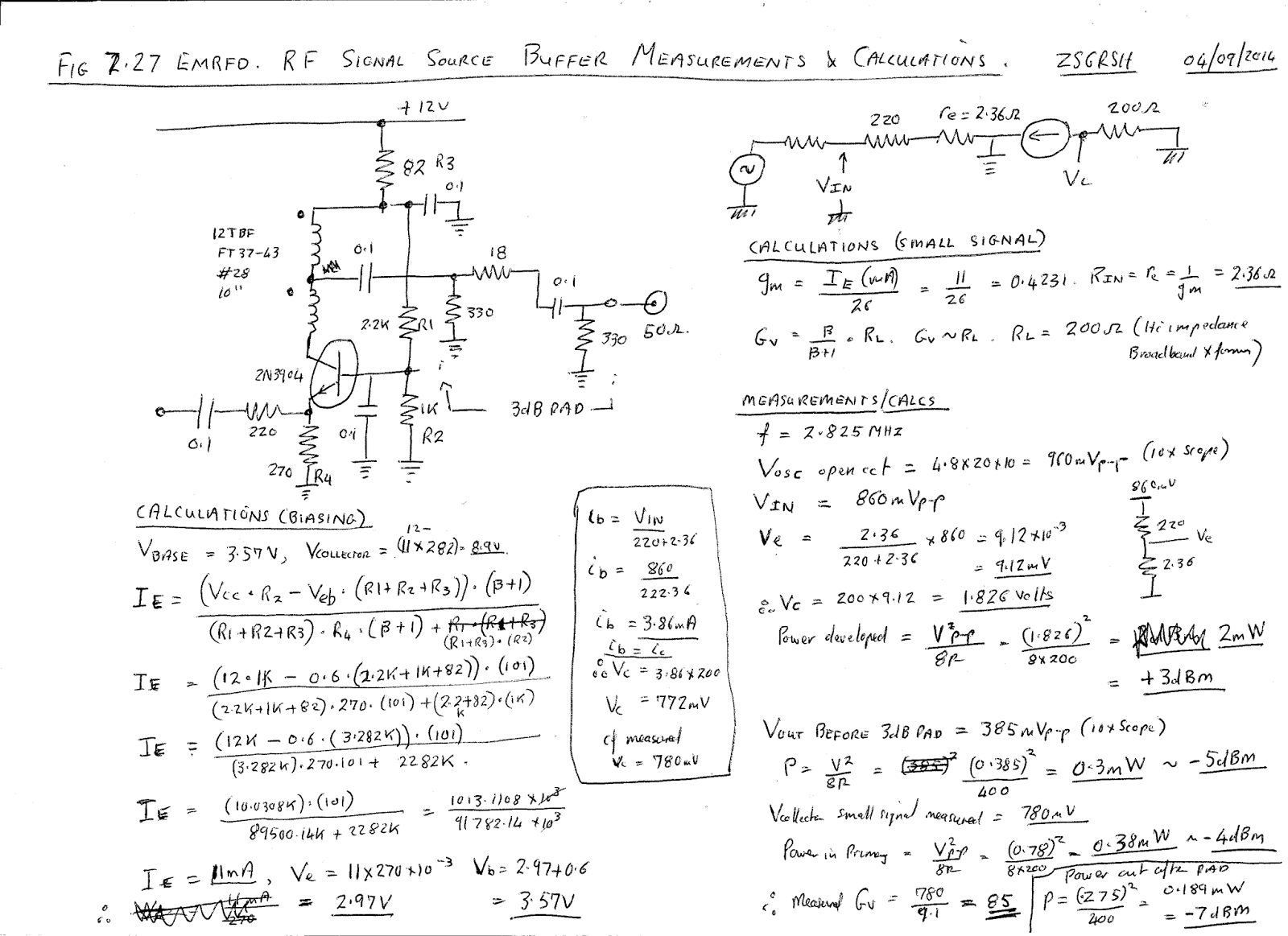 N4HAY / ZS6RSH RF signal source. Buffer stage measurements
