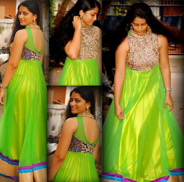 Parrot Green Long Frock - Indian Dresses
