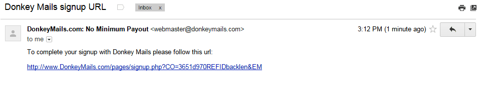 Click the e-mail verification link to go the Donkeymails registration page