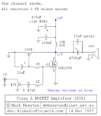 Class A MOSFET Amplifier 2SK1058 |AUDIO AMPLIFIER SCHEMATIC CIRCUITS