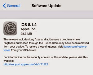 iOS 8.1.2 Download Available with bug fixes, addresses issue with ringtones purchased through iTunes Store