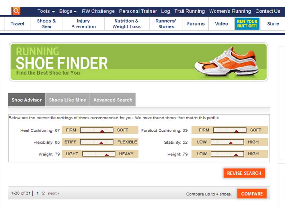 Buy > best running shoe finder > in stock