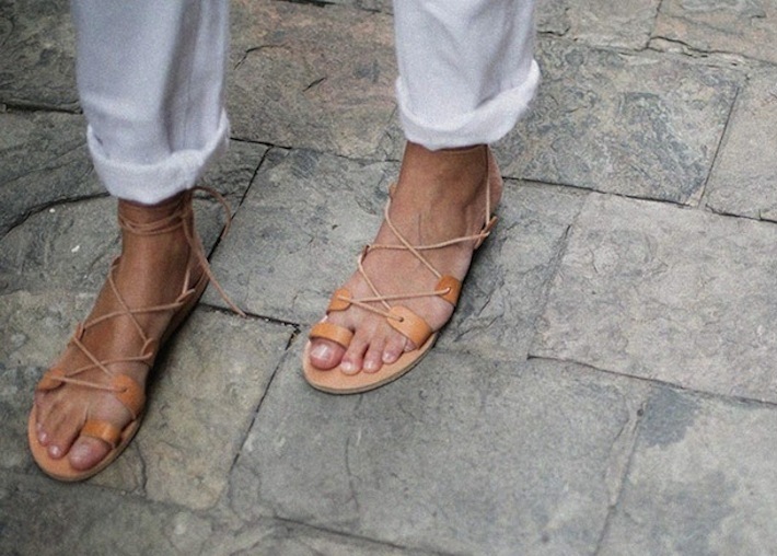 tan tie up flat sandals