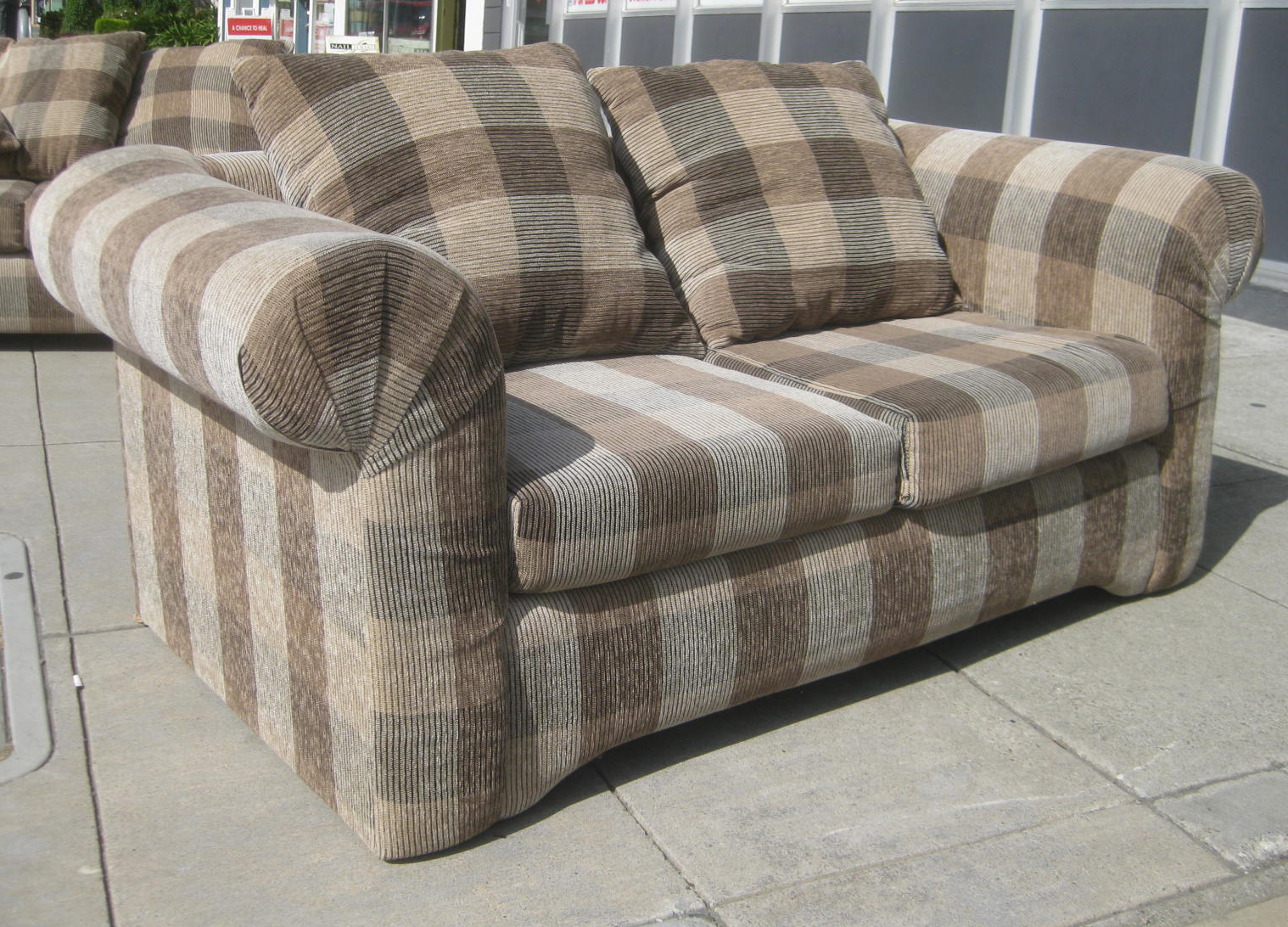 UHURU FURNITURE & COLLECTIBLES SOLD Plaid Loveseat 80