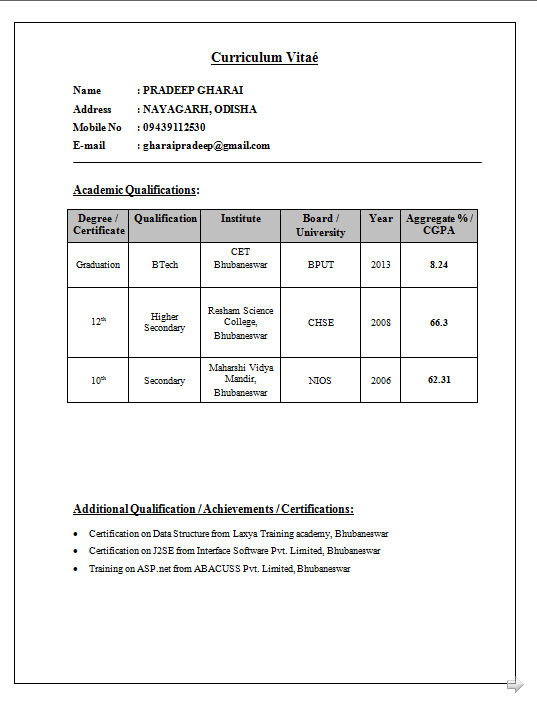 fresher mba resume