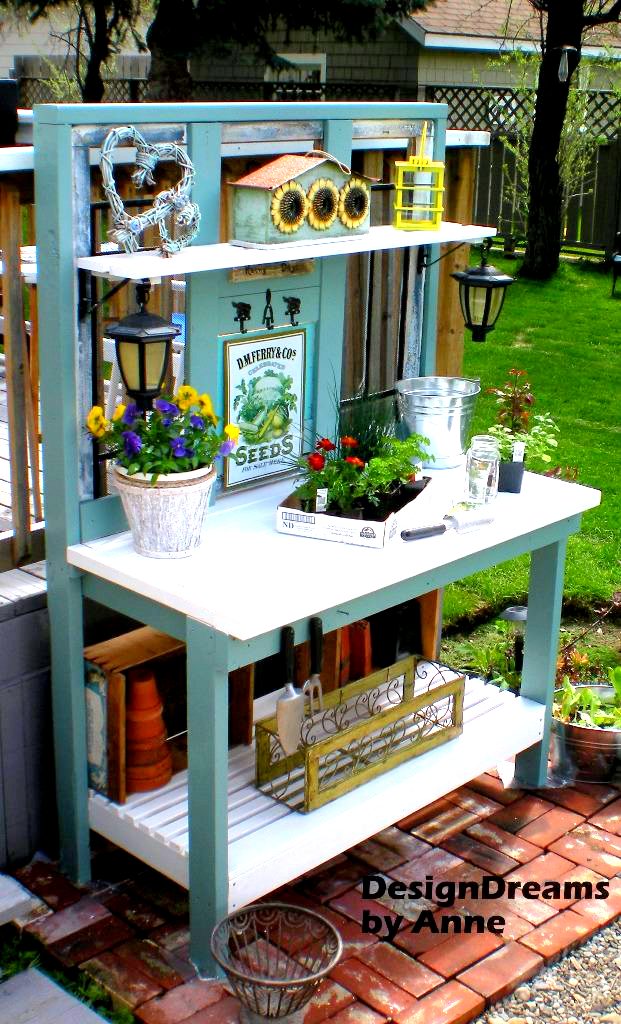 Build your own potting bench with a mix of new and old - by Design Dreams by Anne, featured on I Love That Junk
