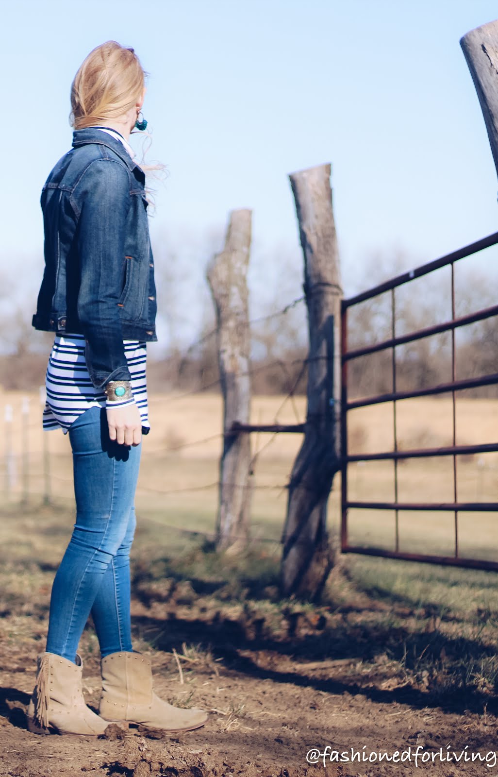 Fashioned For Living: fringe cowgirl boots outfit with denim jacket and  skinny jeans