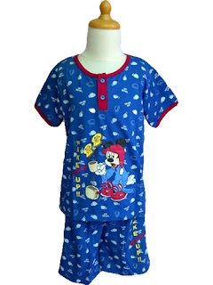  baju anak perempuan motif Miki wake up biru