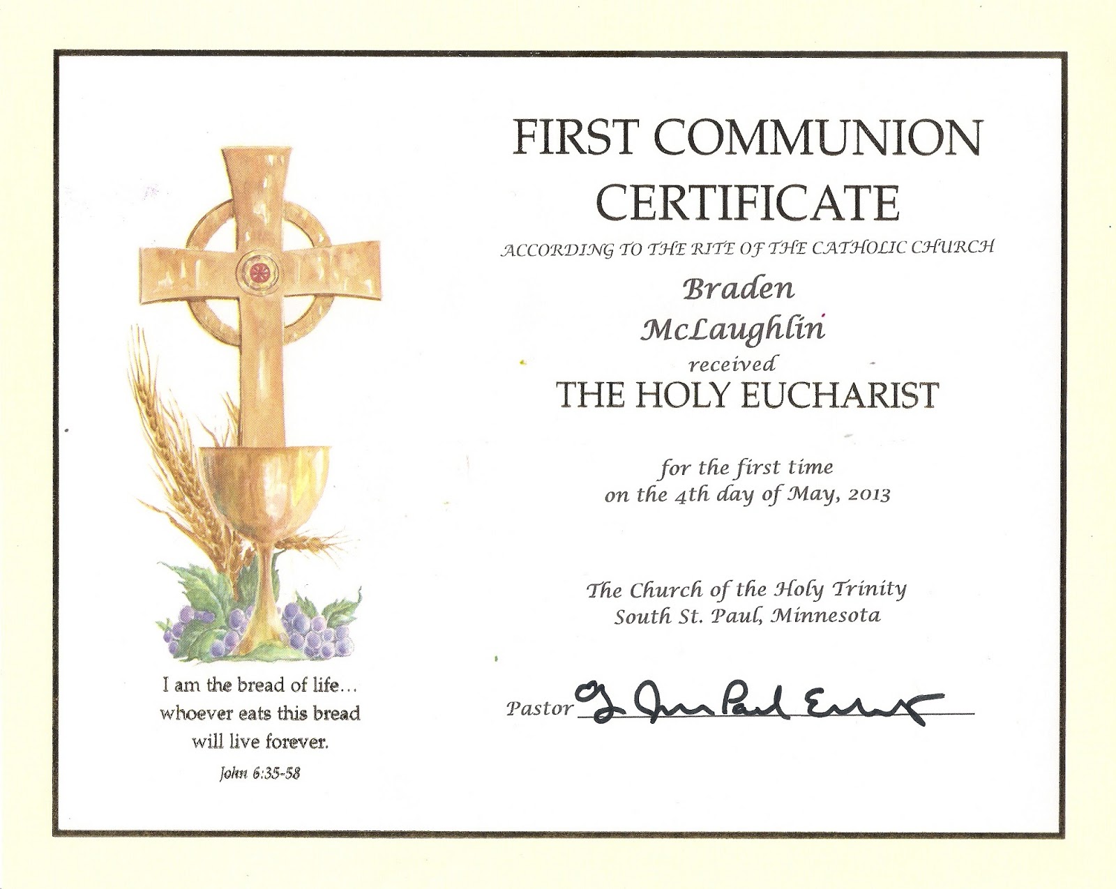 The McLaughlin Family Blog Braden's First Communion