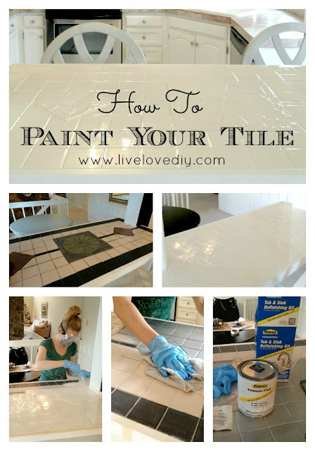 How to paint tile countertops! This is SO great for outdated kitchens ...