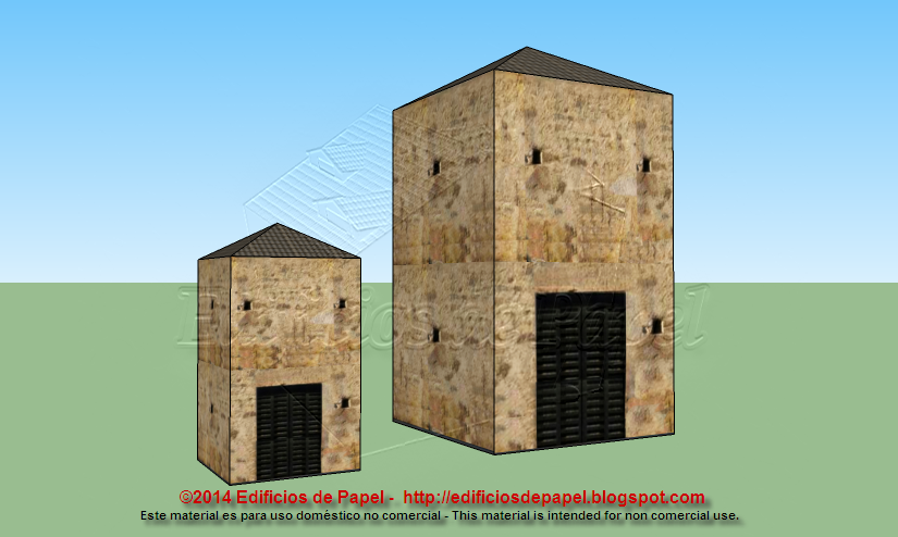 Maqueta de papel de una torre de piedra Stone tower paper model