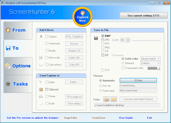 Настройки типа файла программы ScreenHunter 6.0 Free