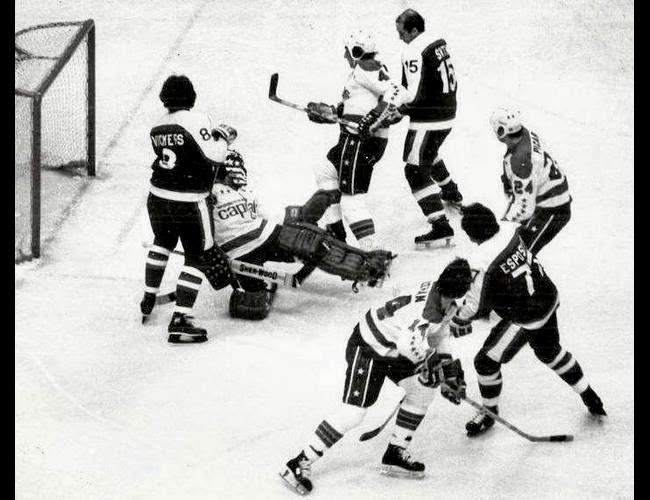  Vs. NY Rangers (Book Pg. 103): Phil Esposito (77) on offense against goalie Bernie Wolfe and mates Larry Bolonchuk (4), Gerry Meehan (14), and Robert Picard (24) 