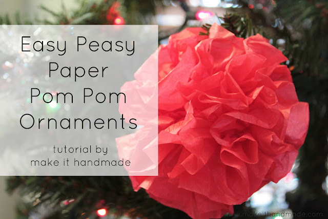 Easy Paper Pom Pom Ornament Tutorial by Make It Handmade. It only takes 2 dollars and 20 minutes to fill your tree with color!