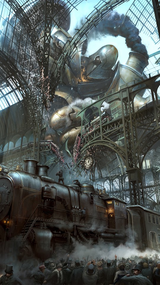 Steampunk Train Station Titan Android Wallpaper