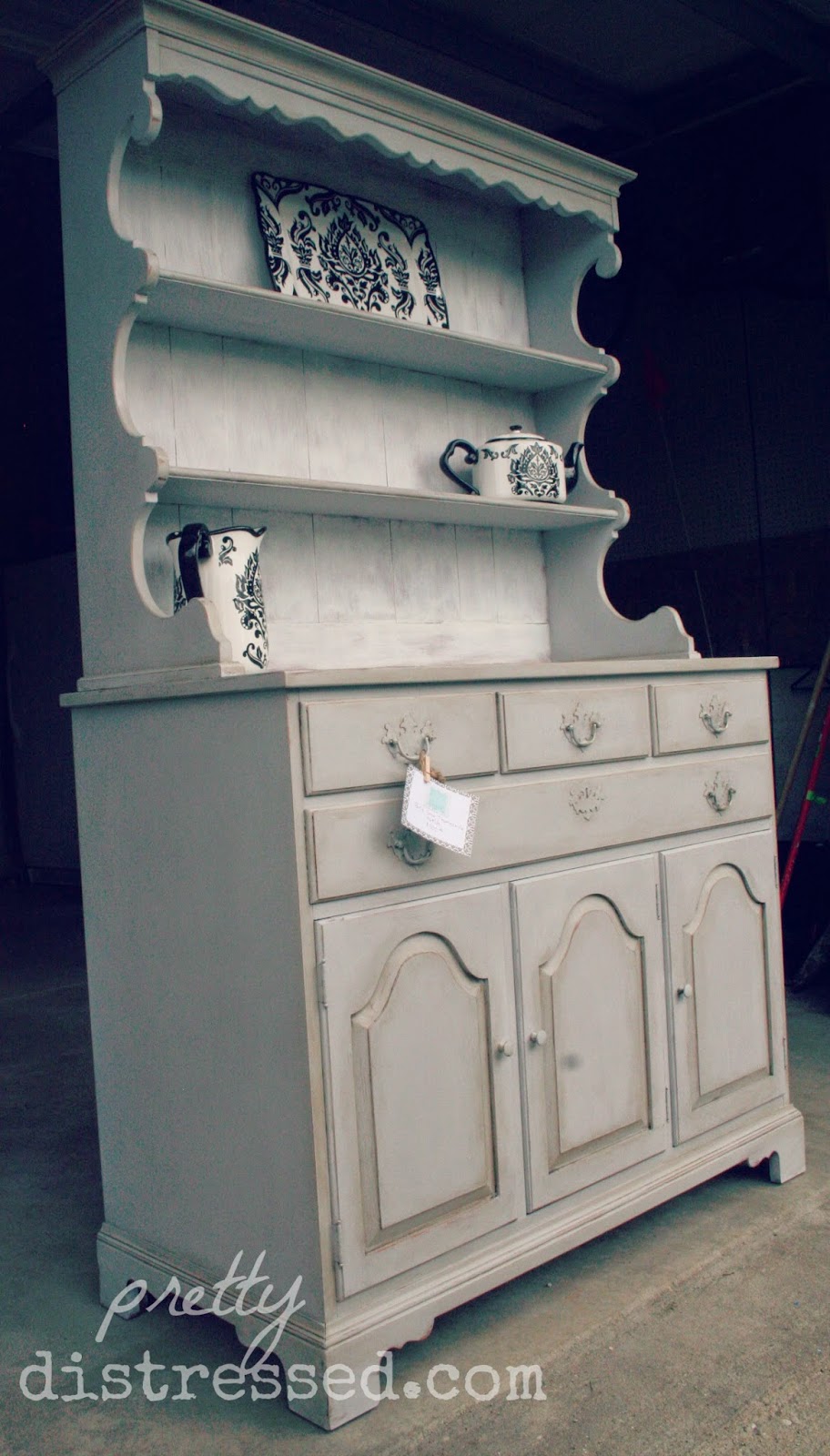 Pretty Distressed Cottage Inspired Dining Hutch Before & After