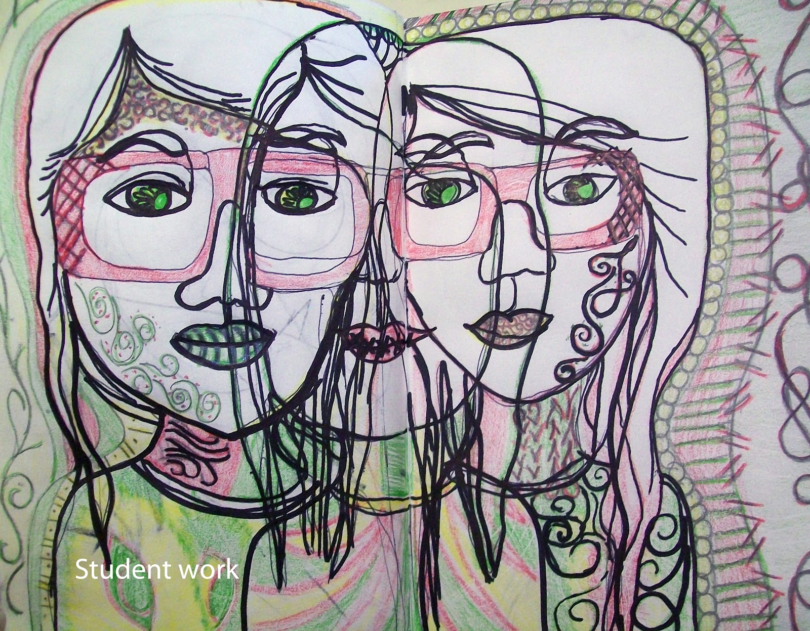 Modified Contour Line Drawing : The painted apple contour faces