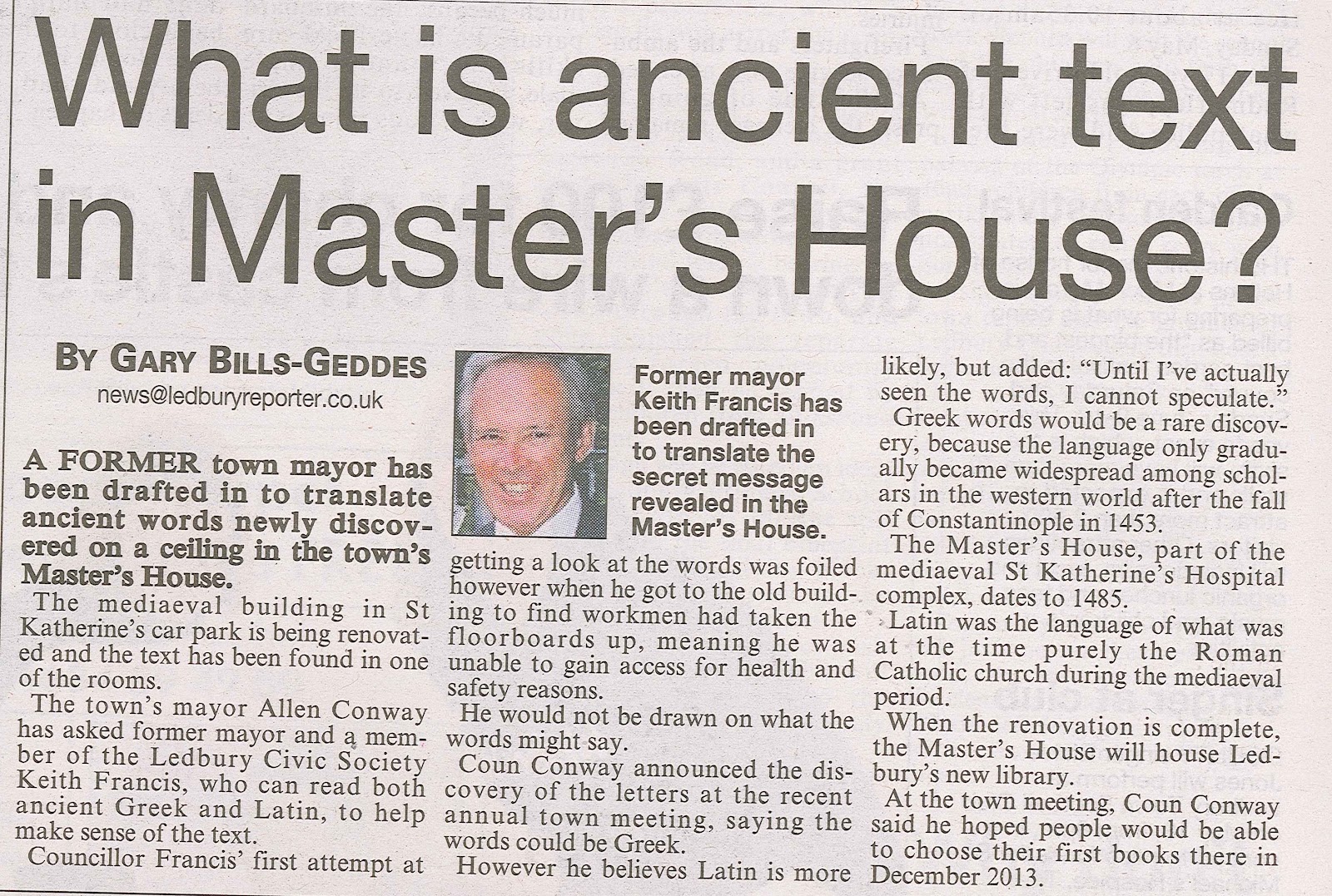 The Ledbury Master's House Project Blog What does the text say?