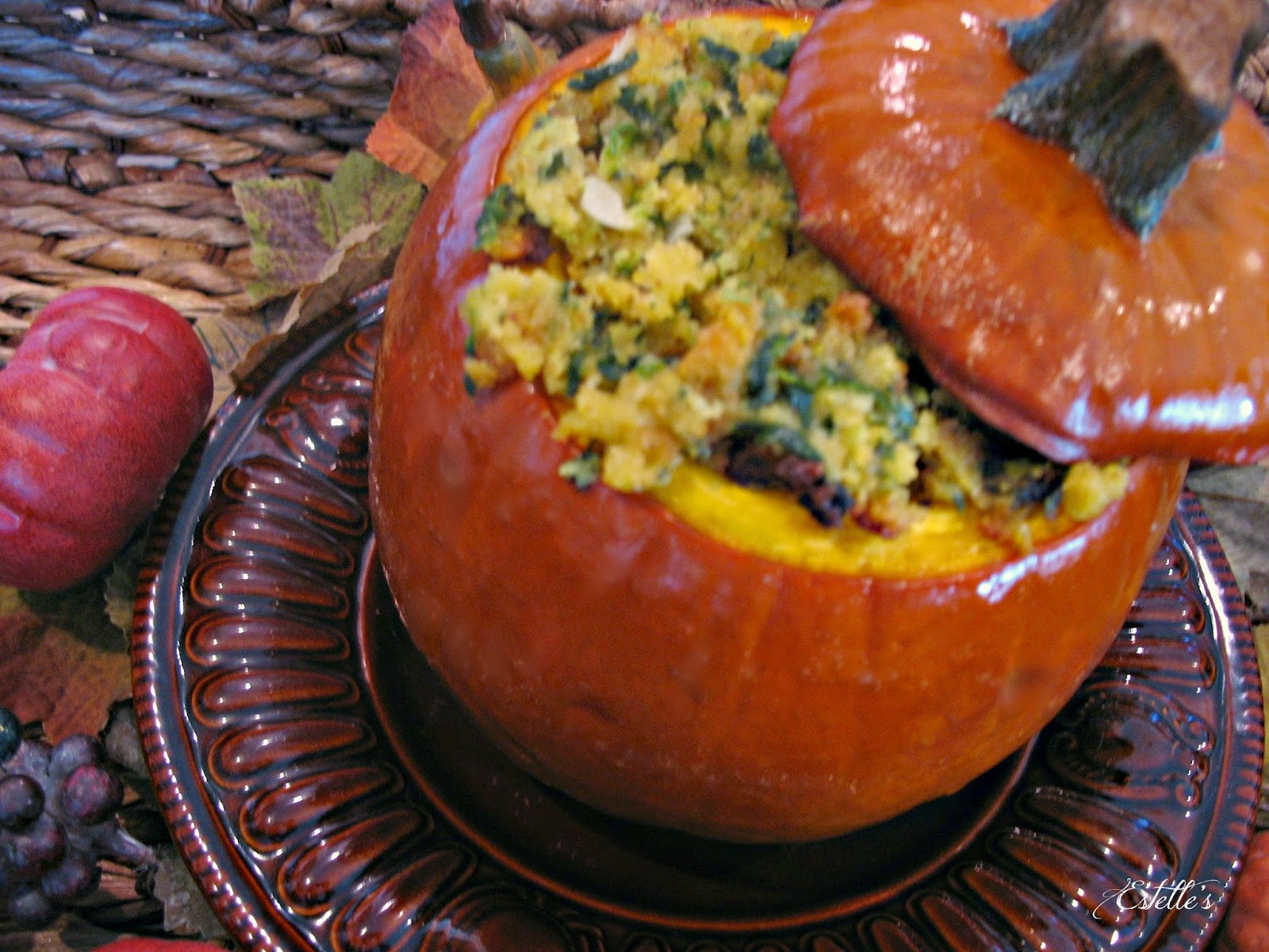 Estelle's SPINACH CORNBREAD STUFFED SUGAR PUMPKIN