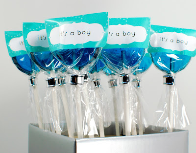 it's a boy blue baby shower hard candy lollipops from further away