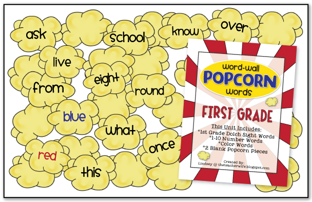 the teacher wife - language arts: word-wall popcorn words (first grade)