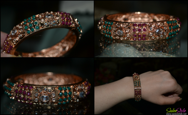 Bridal Polki Bangle with Ruby and Emerald Color Stones By Taneesha Bridal Polki Bangle with Ruby and Emerald Color Stones By Taneesha