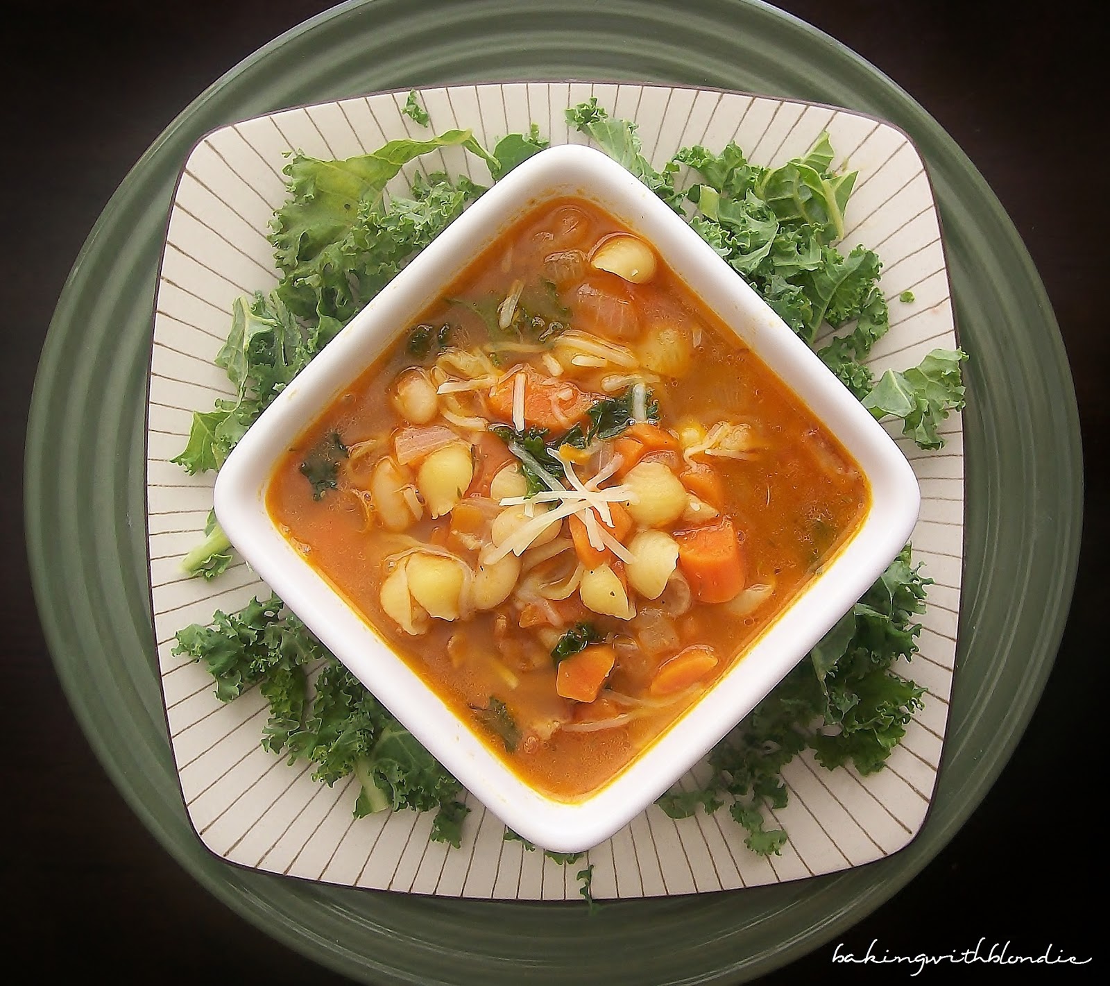 White Bean and Bacon Soup with Fresh Kale and Mini Pasta Shells