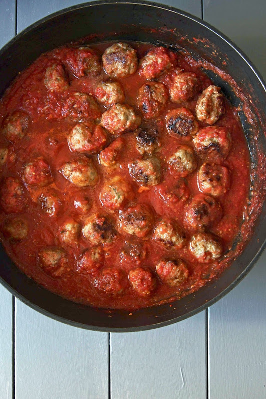 Milk and Honey Pork and Fennel Meatballs with Tomato Sauce and Mafaldine