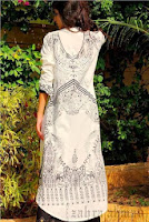 Latest Pakistani Dresses of Zahra Ahmed: A 2 Piece White Kurta Tunic Long Shirt With Coral Back Print Straight Front and Round Back Ghera Pakistani Dresses, Pakistan Clothing, Pakistani Fashion