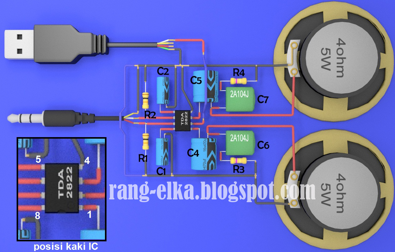 Merakit rangkaian elektronika: 01 merangkai ampli sederhana TDA2822