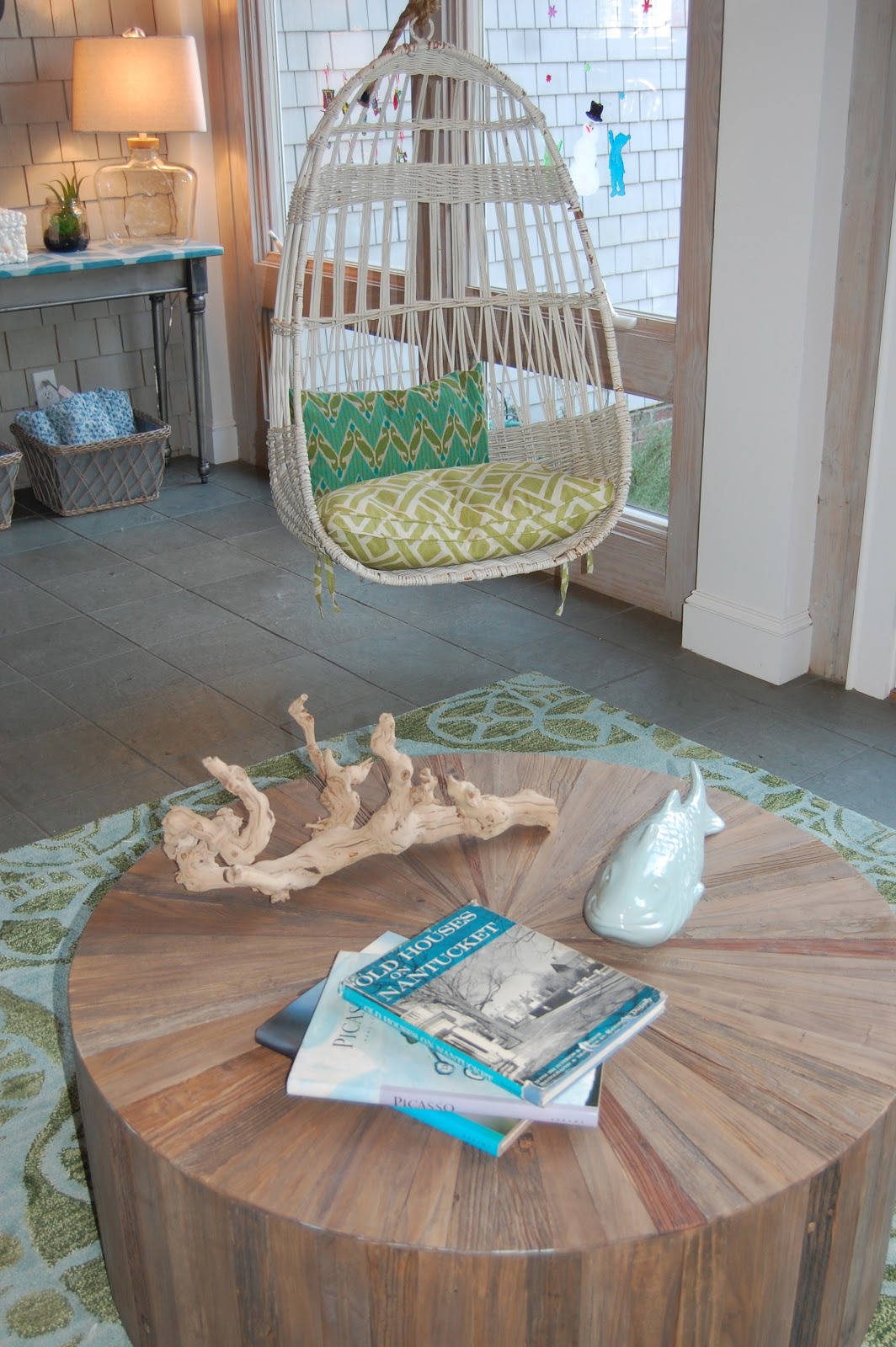 Birds Of A Feather Blue The Console Table Was A Score From Designer Ann Tricked Out Top And We Love Metal Base With Wicker Baskets