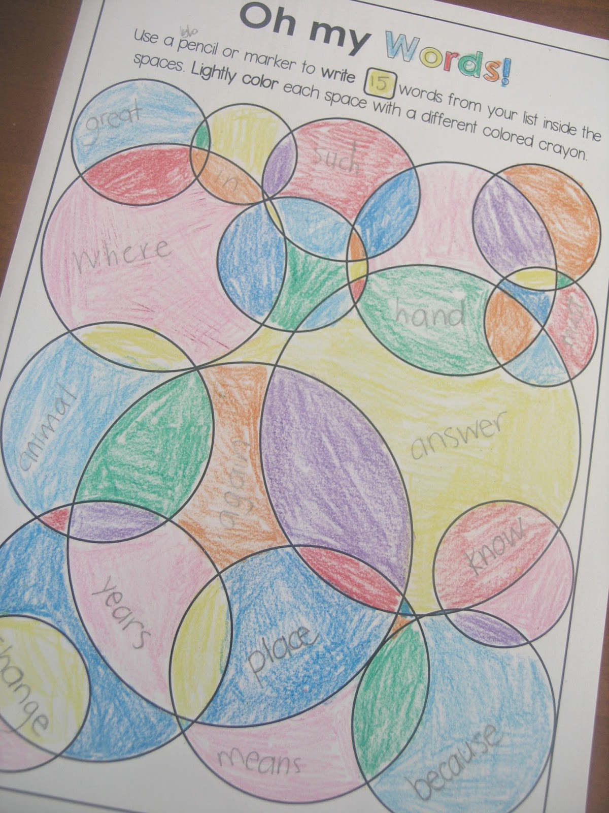 Oh my Words art page from Printables for any Word List file