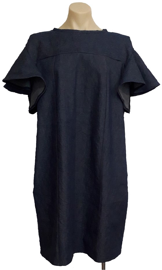 Fashioning my own world, a Tricot CdG dark indigo blue denim ruffle sleeve casual dress