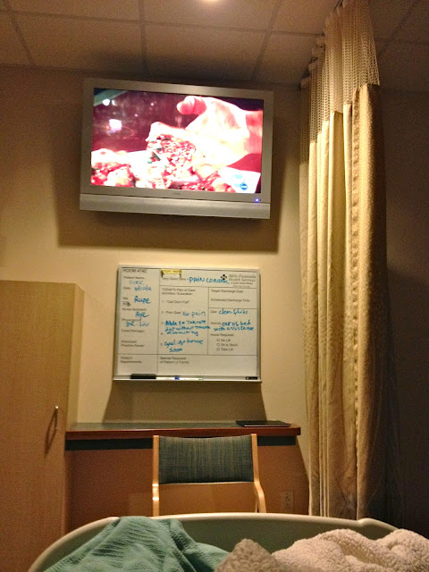 watching Chopped in le hospital bed. Yeah, I jumped into that bed with Kirk. Good wife? Or just don't want to lay on the unbelievably uncomfortable couch? You be the judge.