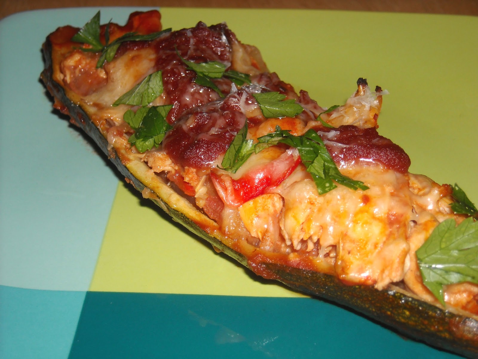 Leave a Happy Plate SlowCooker Chicken Enchilada Zucchini Boats