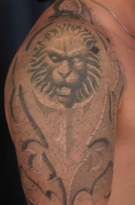 3D Style Lion Face Tattoo Design on Arms