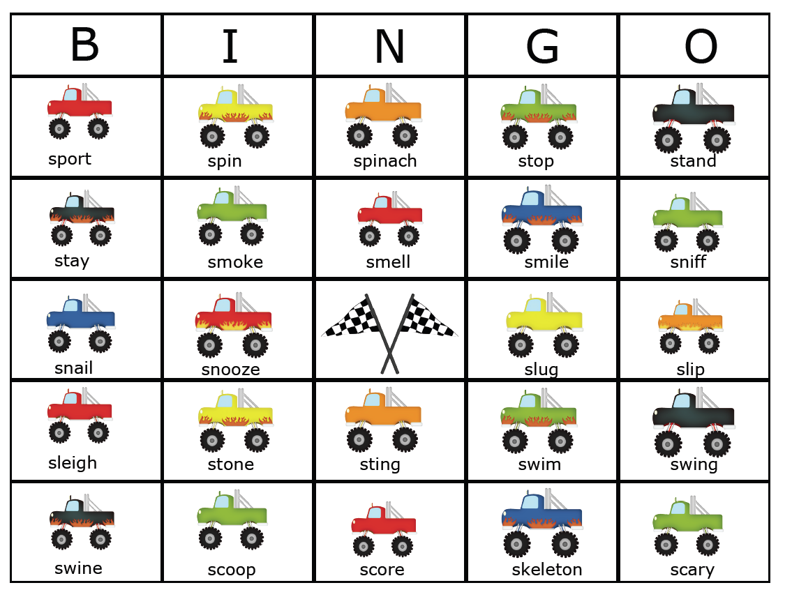worksheet S Blends Worksheets s2u s blend monster trucks and a giveaway rae includes directions for matching game mixed bingo cards