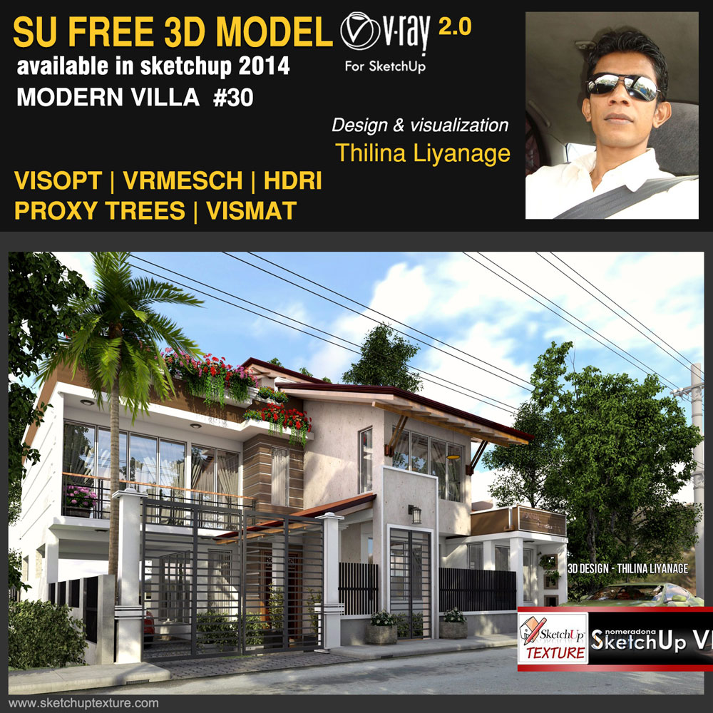 Sketchup texture: free sketchup 3d model modern villa #30 vray visopt Rendering 3d gratis
