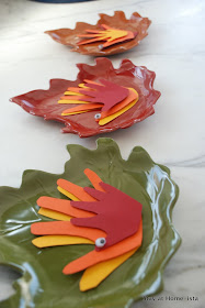 Thanksgiving place cards from multi color handprint turkeys