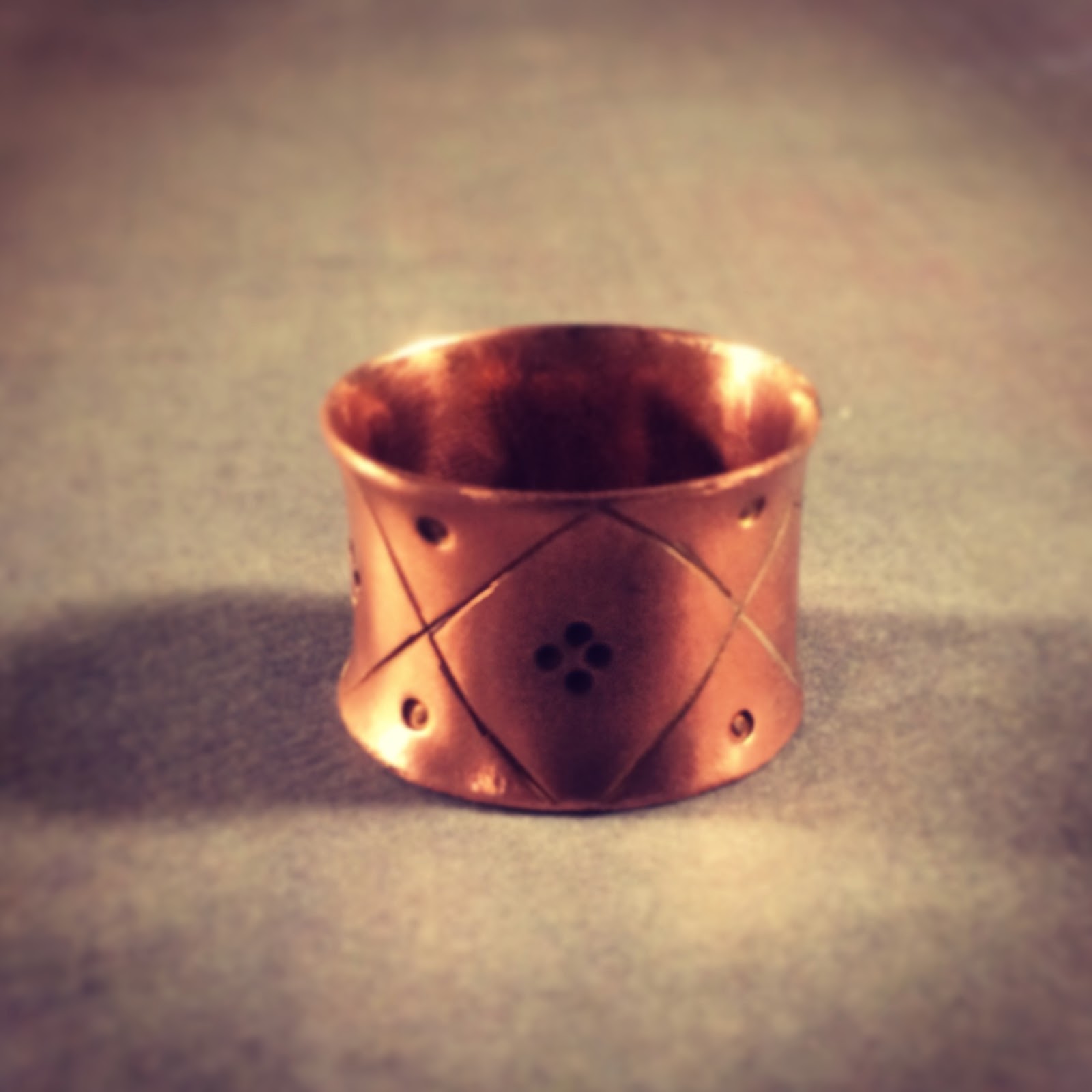 Copper textured ring Wide band copper ring with stamped texture and flared out ends