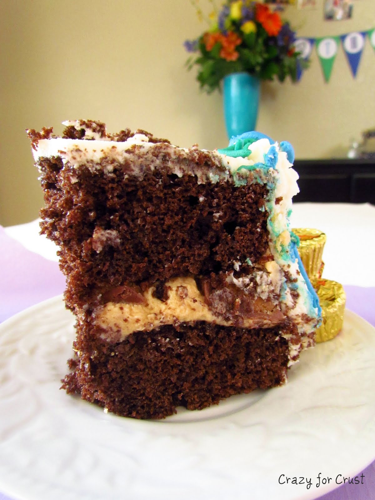 Chocolate Cake with Peanut Butter Filling Crazy for Crust