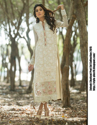 Ivory Floral Chiffon Shirt chiffon-embroidered-shirt-in-ivory-zainab-chottani-eid-pret-2015